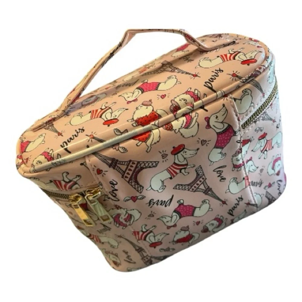 Pardon My French Cute Parisian Dachshund Cosmetic Train Case - Pink